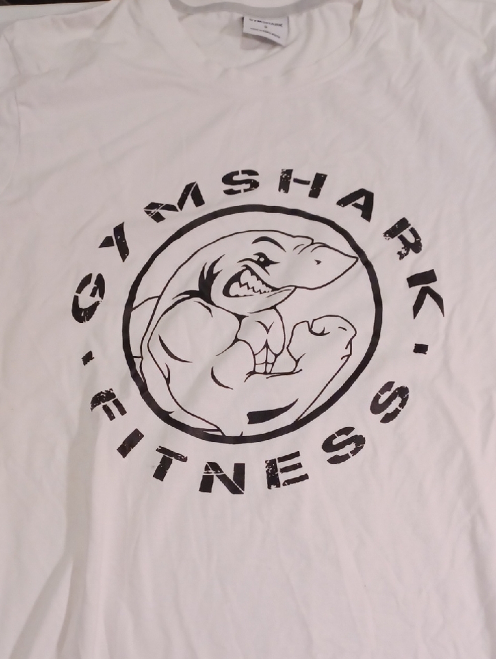 Gymshark White Tee with Black Muscular Shark Graphic